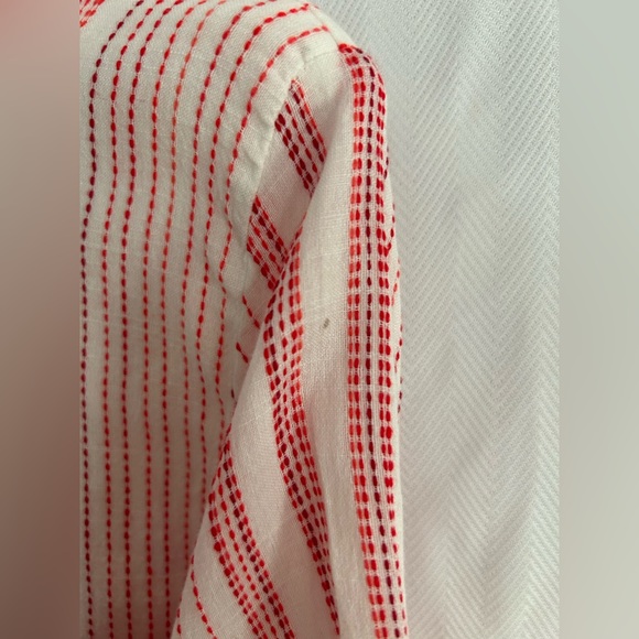 Soft Surroundings Red Orange White Stripe Boho Blouse Tunic Top Size S - Picture 13 of 15